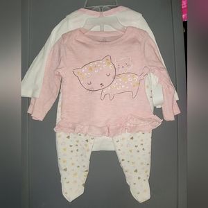 New 3 Pc. Outfit~Duck Duck Goose~Meow~Kitty Cats~Hearts~0-3 Months